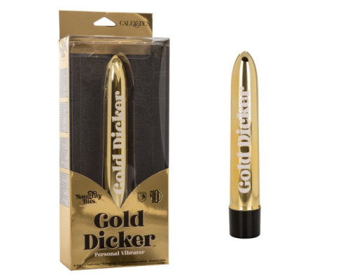 Золотистый классический вибратор Naughty Bits Gold Dicker Personal Vibrator - 19 см.