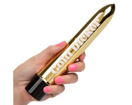 Золотистый классический вибратор Naughty Bits Gold Dicker Personal Vibrator - 19 см.