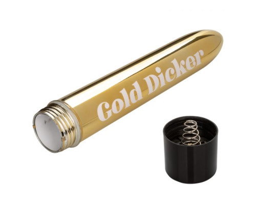 Золотистый классический вибратор Naughty Bits Gold Dicker Personal Vibrator - 19 см.