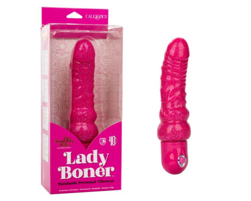 Розовый вибратор-реалистик с блестками Naughty Bits Lady Boner Bendable Personal Vibrator - 20 см.