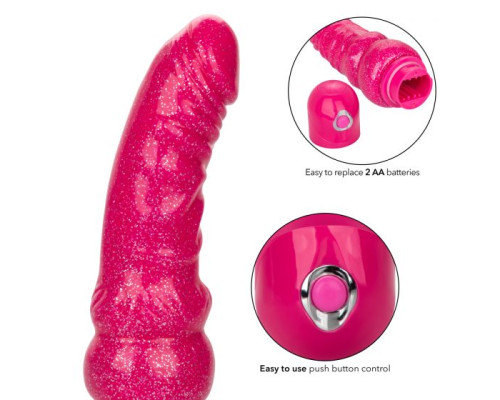 Розовый вибратор-реалистик с блестками Naughty Bits Lady Boner Bendable Personal Vibrator - 20 см.