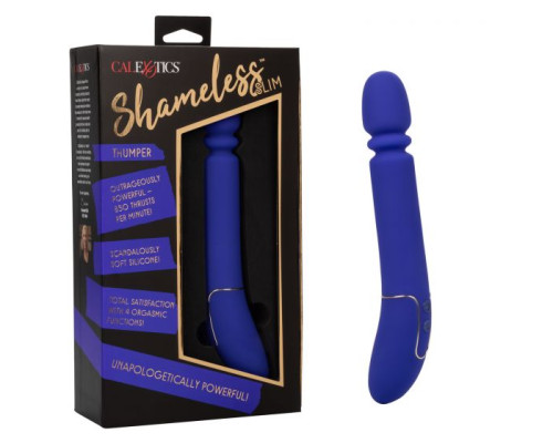 Синий вибратор с поступательными движениями Shameless Slim Thumper - 22,75 см.