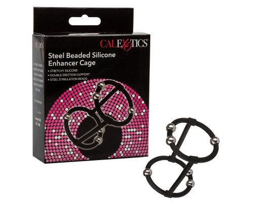 Черная клетка на пенис с бусинами Steel Beaded Silicone Enhancer Cage