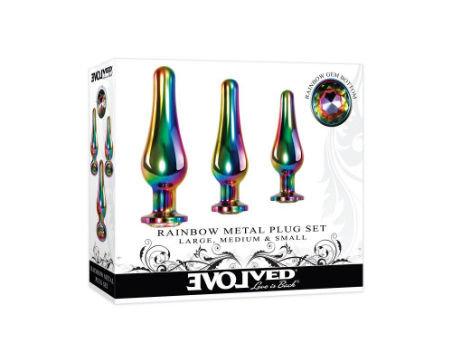 Набор из 3 радужных анальных пробок Rainbow Metal Plug Set