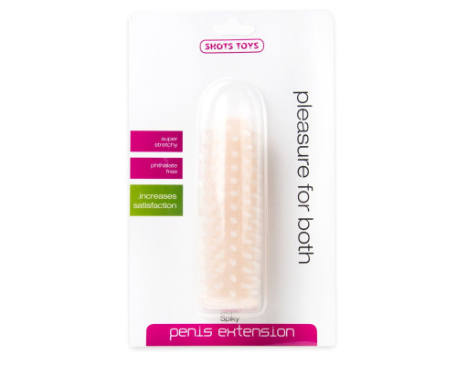 Телесная насадка на пенис с шипами по всей длине - 13 см.
