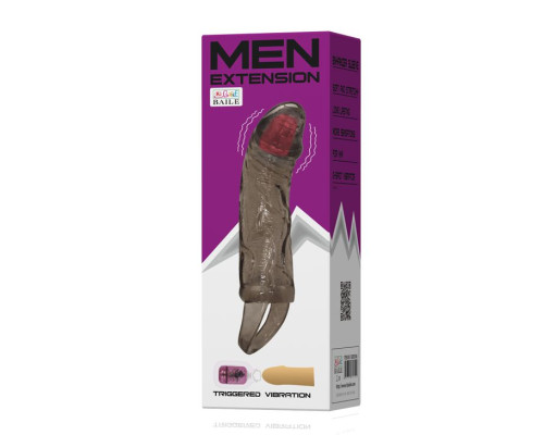 Дымчатая вибрирующая насадка на пенис с подхватом для мошонки - 17 см.