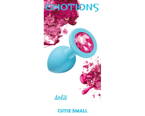 Малая голубая анальная пробка Emotions Cutie Small с розовым кристаллом - 7,5 см.