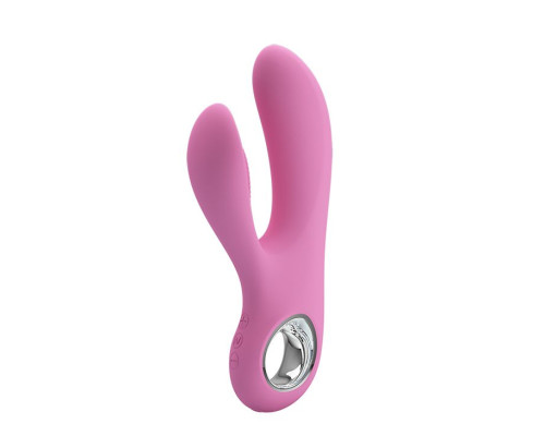 Розовый вибратор с клиторальным отростком Canrol - 17,1 см.