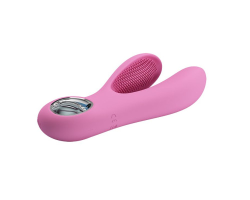 Розовый вибратор с клиторальным отростком Canrol - 17,1 см.