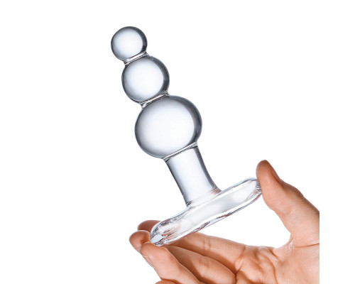 Прозрачная анальная пробка-елочка с 3 шариками Butt Plug with Tapere Base - 11 см.