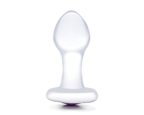 Стеклянная анальная пробка с фиолетовым стразом - 9 см.