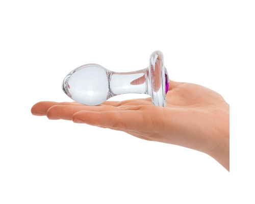 Стеклянная анальная пробка с фиолетовым стразом - 9 см.