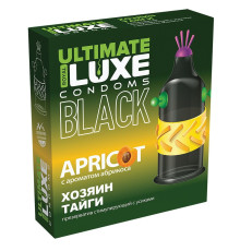 Черный стимулирующий презерватив «Хозяин тайги» с ароматом абрикоса - 1 шт.