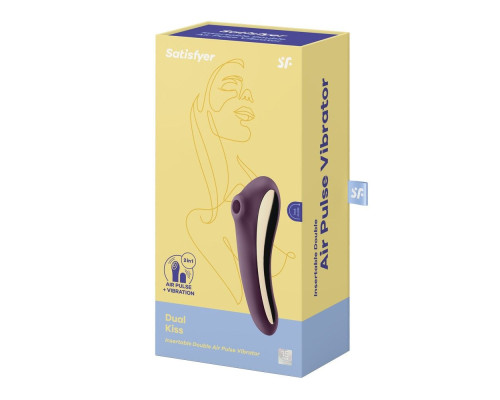 Фиолетовый вибромассажер Dual Kiss с вакуумной стимуляцией