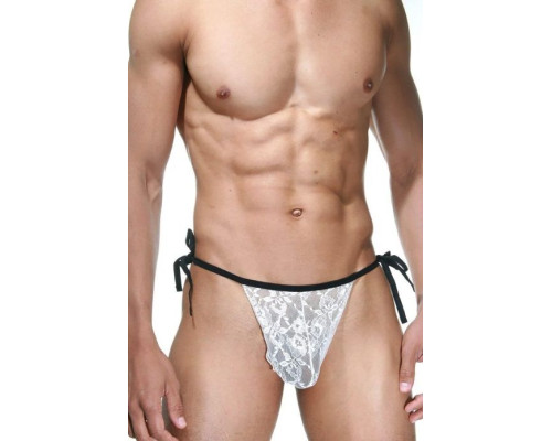 Бело-черные трусы-танга на завязках