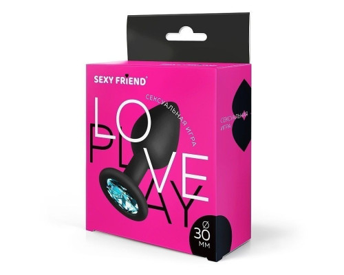 Черная силиконовая анальная втулка с голубым кристаллом - 7,3 см.