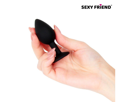 Черная силиконовая анальная втулка с голубым кристаллом - 7,3 см.