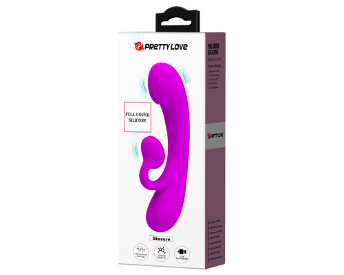 Лиловый вибратор со стимулятором клитора в форме подушечки Sineere - 17 см.