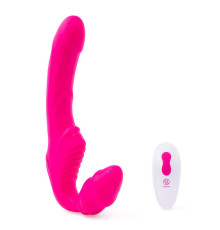 Розовый безремневой страпон на радиоуправлении Strapless Together - 22 см.