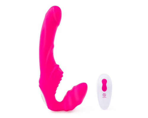 Розовый безремневой страпон на радиоуправлении Strapless Together - 22 см.