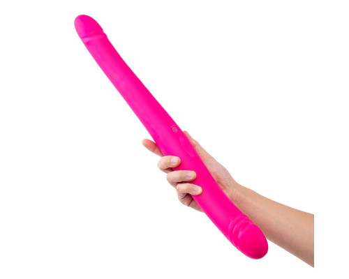 Розовый двусторонний вибромассажер на радиоуправлении Duo Together - 44,5 см.