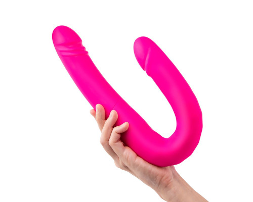 Розовый двусторонний вибромассажер на радиоуправлении Duo Together - 44,5 см.