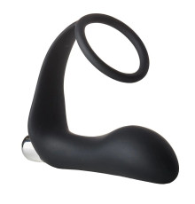 Черное эрекционное кольцо с вибропробкой Vibrating Anal Plug With Cockring