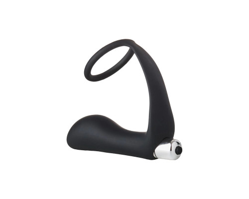 Черное эрекционное кольцо с вибропробкой Vibrating Anal Plug With Cockring