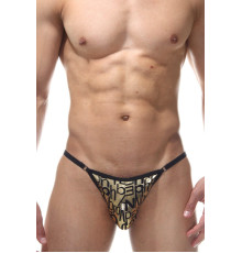 Золотистые мужские трусы-танга с принтом в виде букв