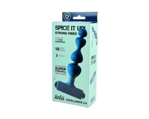 Бирюзовая анальная цепочка с перезаряжаемой вибропулей Excellence 2.0 - 15 см.