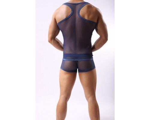 Синяя полупрозрачная мужская майка-борцовка