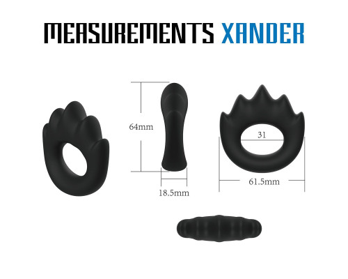 Черное эрекционное кольцо с массажными гребнями Rooster Xander