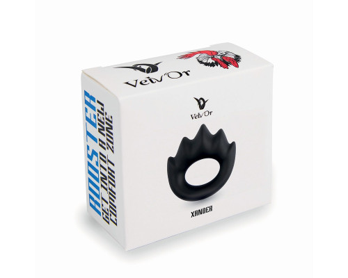 Черное эрекционное кольцо с массажными гребнями Rooster Xander