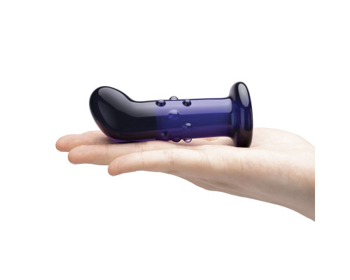 Синий стеклянный изогнутый вибратор - 11 см.