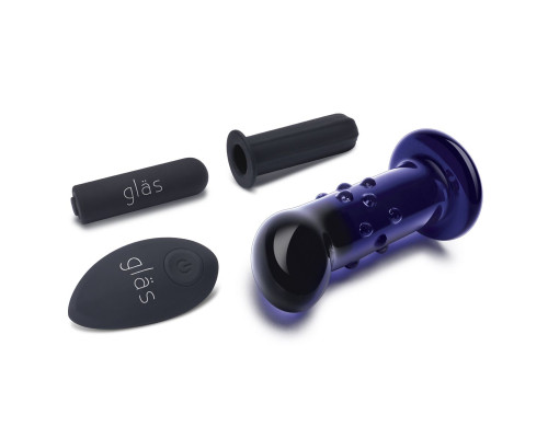 Синий стеклянный изогнутый вибратор - 11 см.