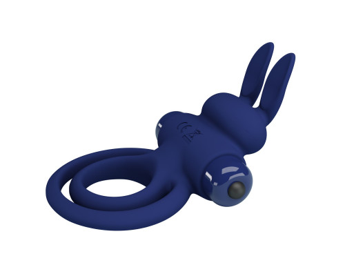 Синее эрекционное кольцо с вибростимуляцией клитора Powerful Ring
