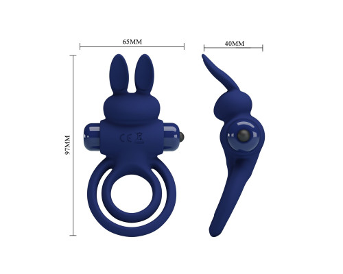 Синее эрекционное кольцо с вибростимуляцией клитора Powerful Ring