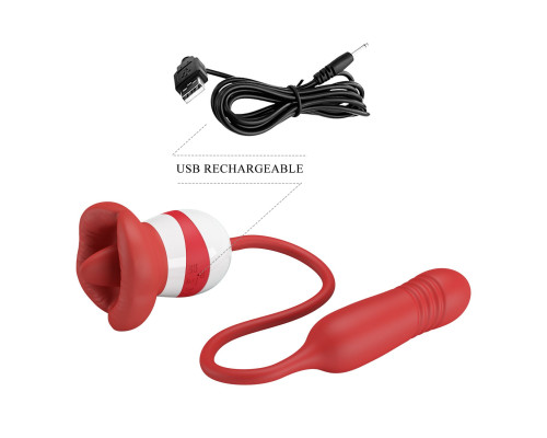 Красное продолговатое виброяицо Ashlynn с клиторальным стимулятором
