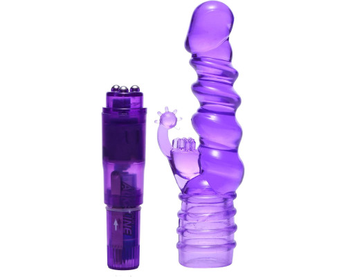 Фиолетовая виброракета с насадкой-кроликом Ribbed Rabbit Vibrator - 21,6 см.