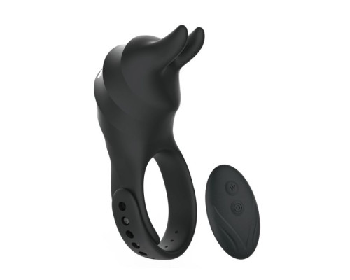 Черное эрекционное кольцо Usagi с ушками и пультом ДУ