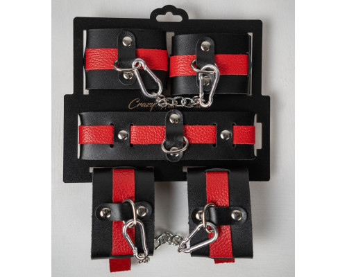 Черно-красный набор фиксаций: наручники, оковы и ошейник