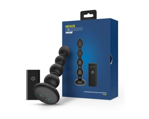 Черная анальная виброёлочка Nexus Tornado Beaded Probe с функцией вращения