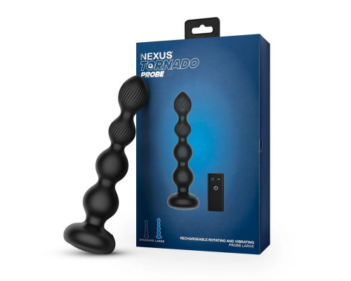 Черная анальная виброёлочка Nexus Tornado Beaded Probe Large с функцией вращения