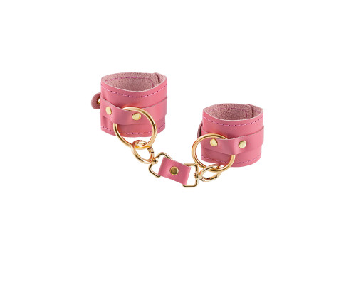 Розовые однослойные кожаные наручники