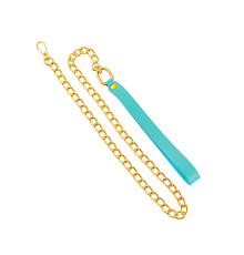 Голубой кожаный поводок с карабином для ошейника - 80 см.