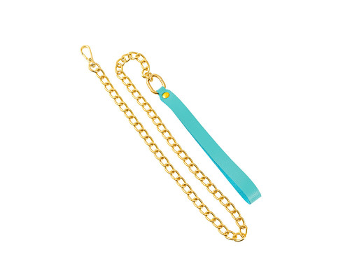 Голубой кожаный поводок с карабином для ошейника - 80 см.