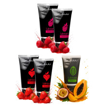 Набор из 5 съедобных лубрикантов JUJU (клубника х 2, малина х 2, тропические фрукты)