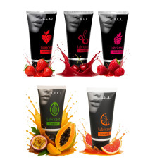 Набор из 5 съедобных лубрикантов JUJU (клубника, малина, тропические фрукты, вишня, грейпфрут)