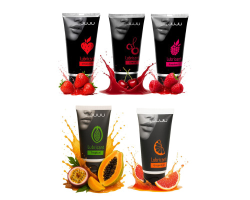 Набор из 5 съедобных лубрикантов JUJU (клубника, малина, тропические фрукты, вишня, грейпфрут)
