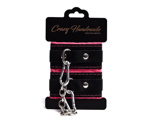 Черно-розовые скругленные наручники с мягкой подкладкой